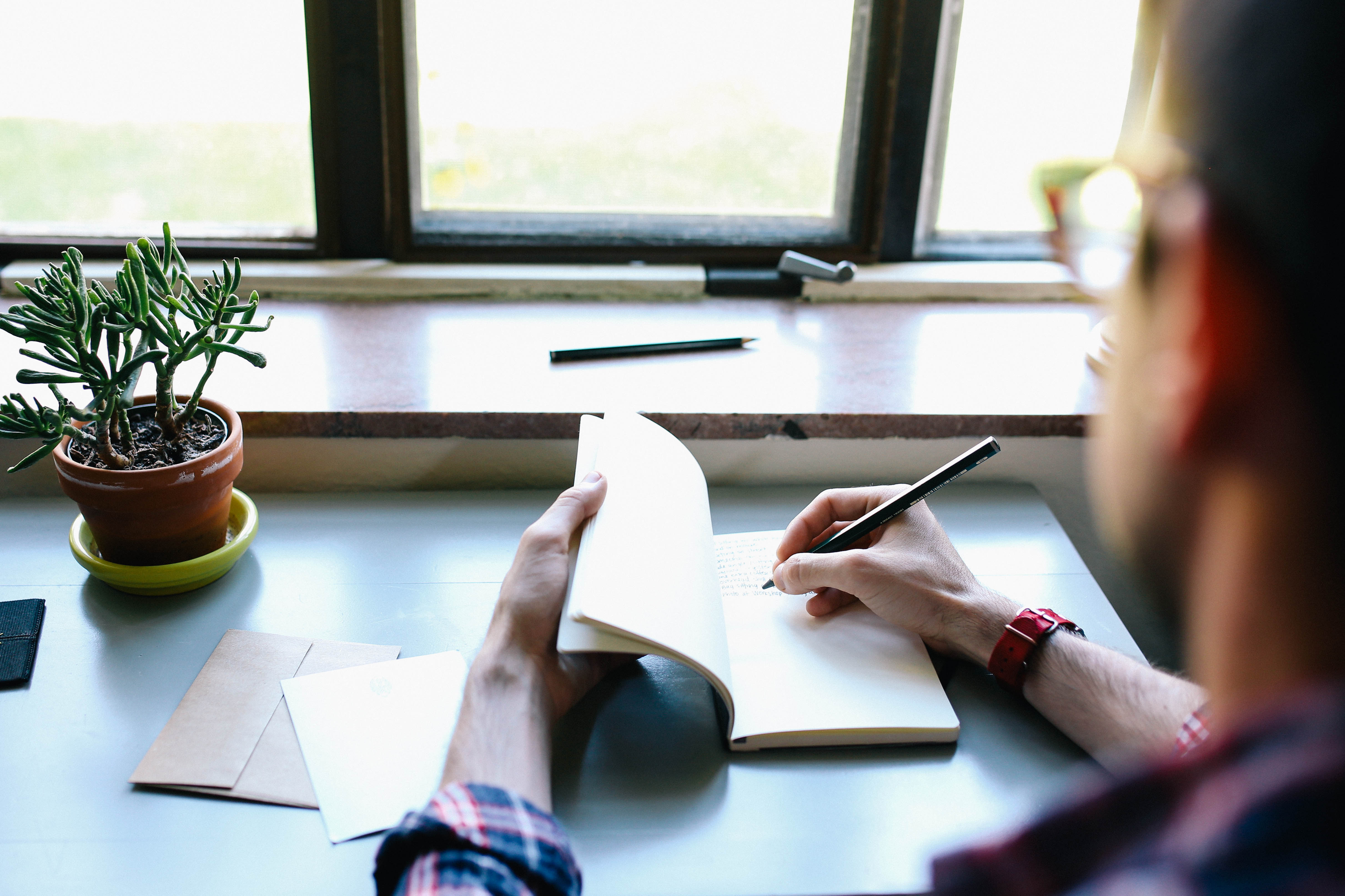man writing